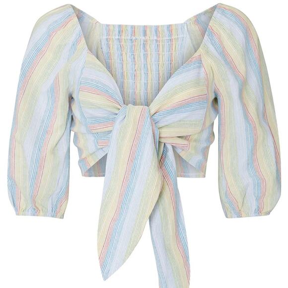 Moon River Tie Front Balloon Sleeve Top - Picture 4 of 8